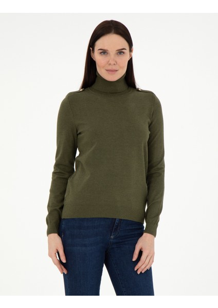 Kadın Haki Slim Fit Basic Kazak 50290579-VR238