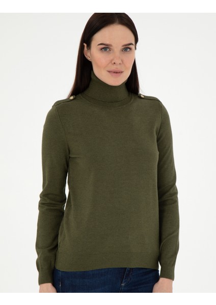 Kadın Haki Slim Fit Basic Kazak 50290579-VR238