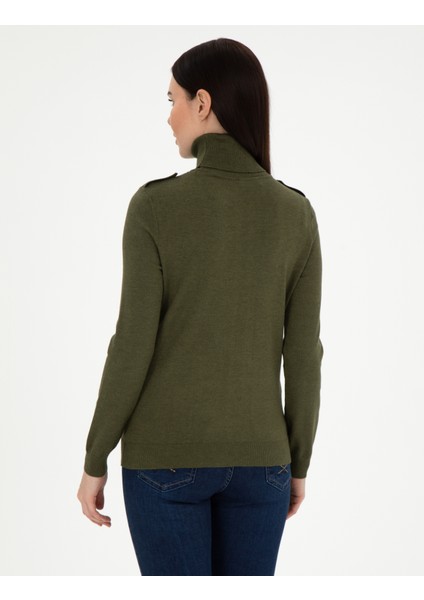 Kadın Haki Slim Fit Basic Kazak 50290579-VR238
