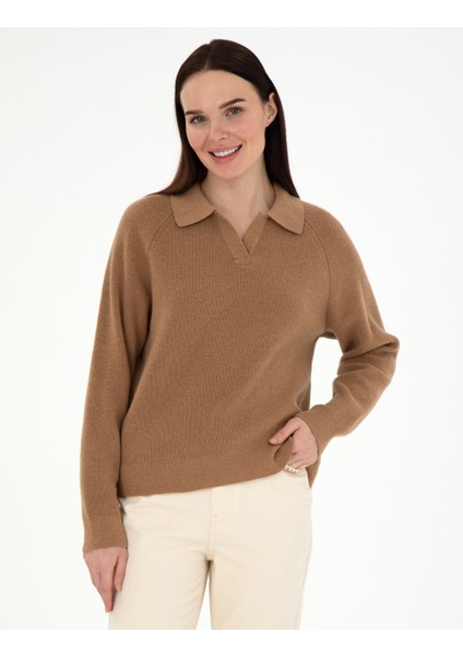 Kadın Camel Yün Regular Fit Kazak 50296492-VR015