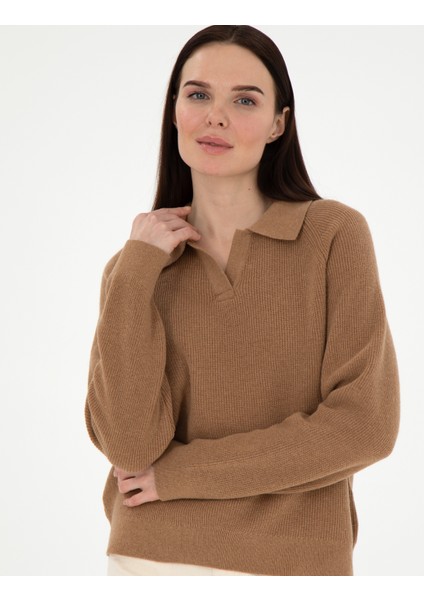 Kadın Camel Yün Regular Fit Kazak 50296492-VR015 modelleri