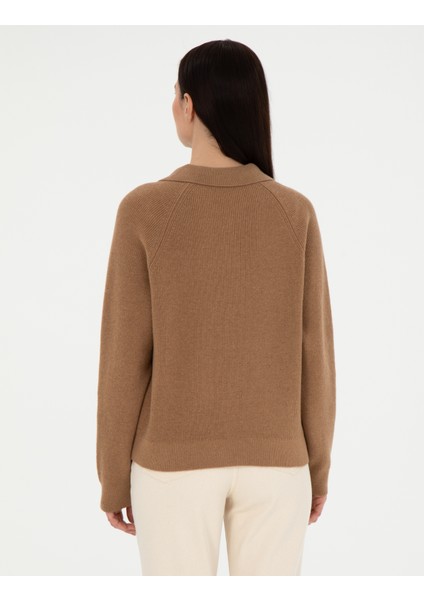 Kadın Camel Yün Regular Fit Kazak 50296492-VR015 indirimleri