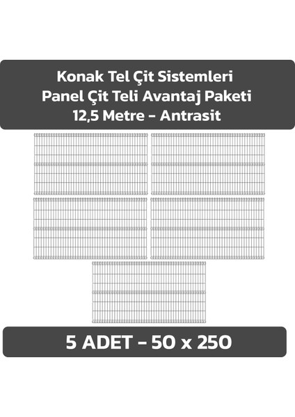 5 Adet Panel Çit Teli 50 x 250 cm 4 mm Tel Kalınlığı 55 x 150 mm Göz Aralığı
