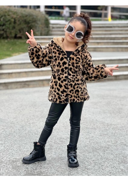 Kız Çocuk Leopar Peluş Mont