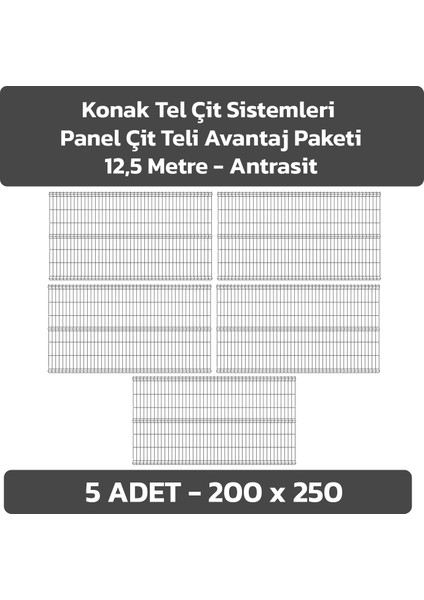 5 Adet Panel Çit Teli 200 x 250 cm 4 mm Tel Kalınlığı 55 x 150 mm Göz Aralığı