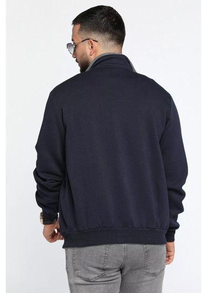 Erkek Dik Yaka Fermuarlı Şardonlu Üç Iplik Sweatshirt