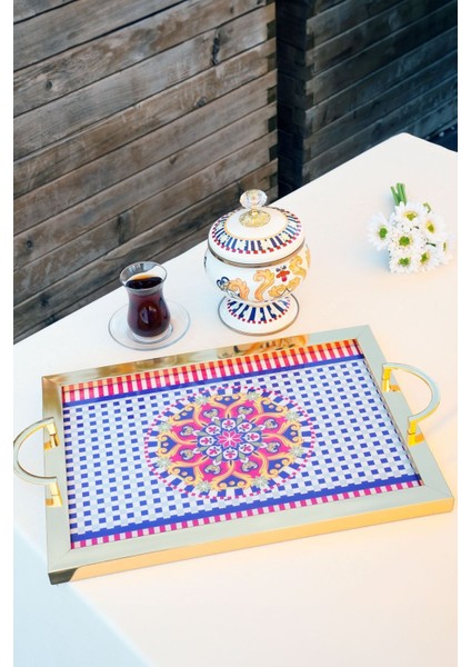 Elegance Sunum Tepsi Gold Çerçeveli