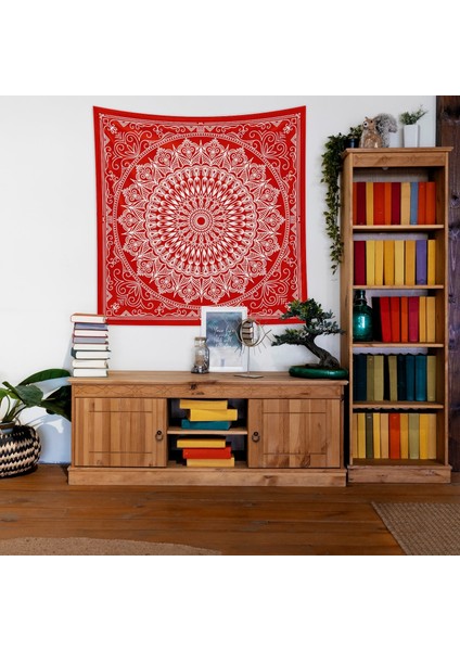 Red Bohemian Mandala Duvar Örtüsü - 135 cm x 135 cm