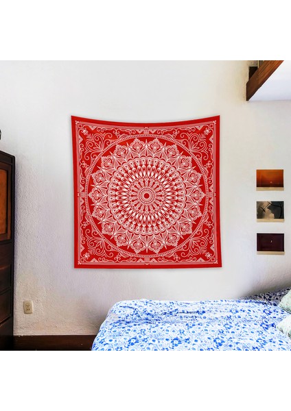 Red Bohemian Mandala Duvar Örtüsü - 135 cm x 135 cm