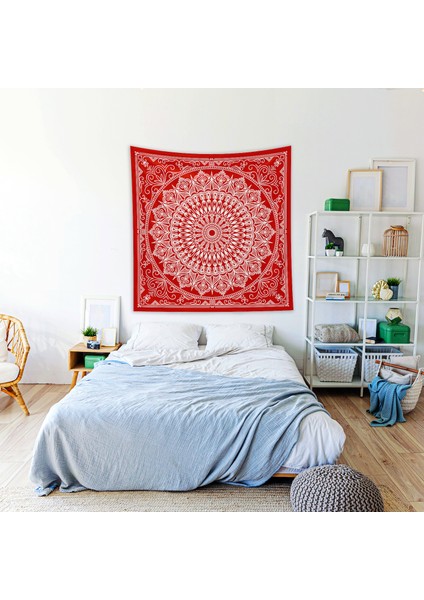 Red Bohemian Mandala Duvar Örtüsü - 135 cm x 135 cm