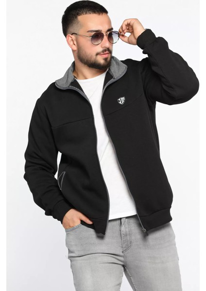 Erkek Dik Yaka Fermuarlı Şardonlu Üç Iplik Sweatshirt fiyatları