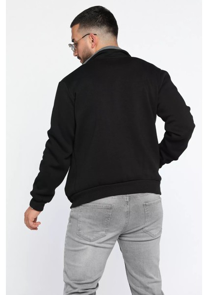 Erkek Dik Yaka Fermuarlı Şardonlu Üç Iplik Sweatshirt modelleri