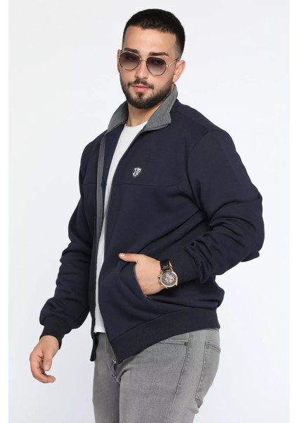 Erkek Dik Yaka Fermuarlı Şardonlu Üç Iplik Sweatshirt fiyatları