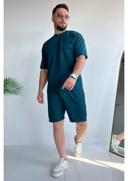 Cepli Likralı Erkek Tişört Şort İkili Takım