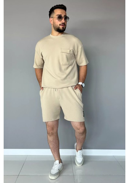 Cepli Likralı Erkek Tişört Şort İkili Takım