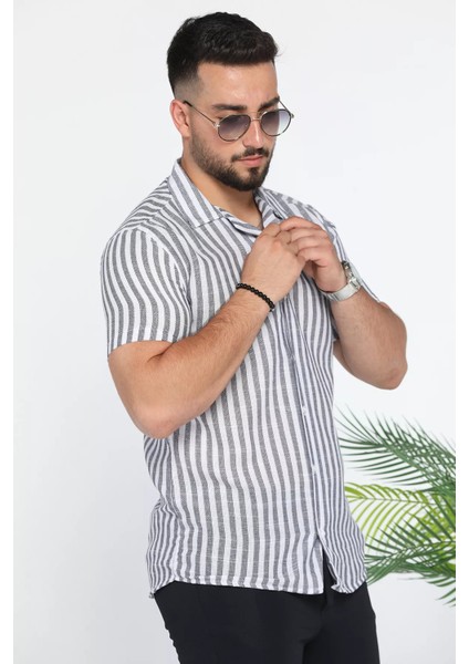 Slim Fit Desenli Keten Gömlek