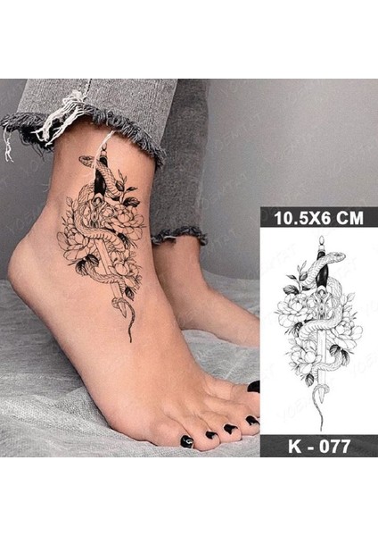 Gerçekci Yılan ve Kılıç Model Minimal Su Geçirmez Geçici Dövme Etiketi