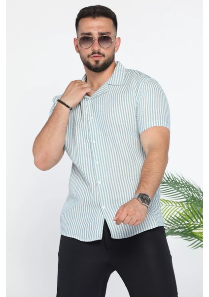 Slim Fit Çizgili Keten Erkek Gömlek fiyatları