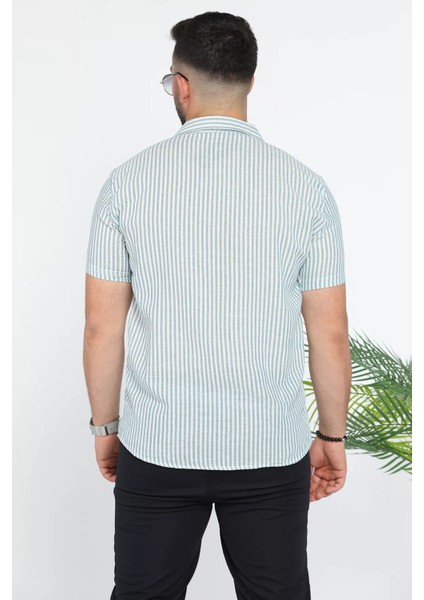 Slim Fit Çizgili Keten Erkek Gömlek modelleri