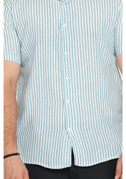 Slim Fit Çizgili Keten Erkek Gömlek fırsatları