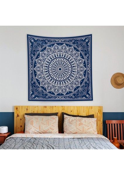 Blue Bohemian Mandala Duvar Örtüsü - 135 cm x 135 cm