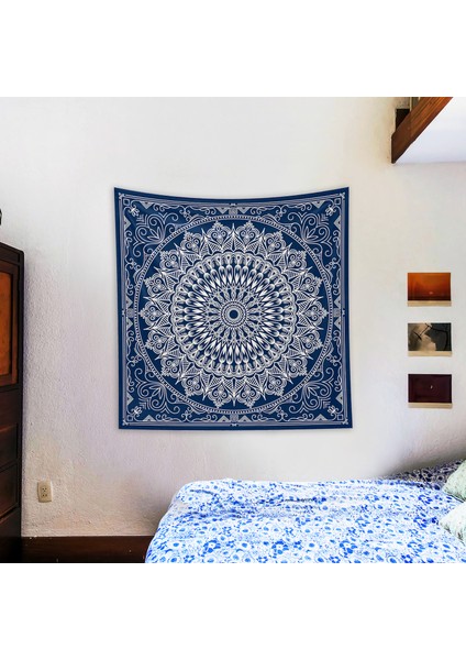 Blue Bohemian Mandala Duvar Örtüsü - 135 cm x 135 cm