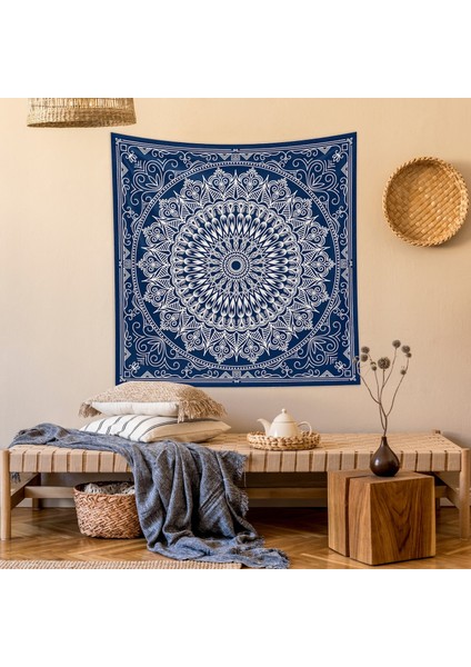 Blue Bohemian Mandala Duvar Örtüsü - 135 cm x 135 cm