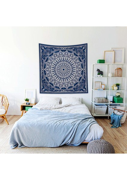 Blue Bohemian Mandala Duvar Örtüsü - 135 cm x 135 cm