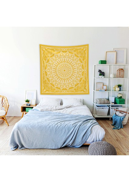 Yellow Bohemian Mandala Duvar Örtüsü - 135 cm x 135 cm