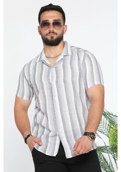 Slim Fit Desenli Keten Gömlek