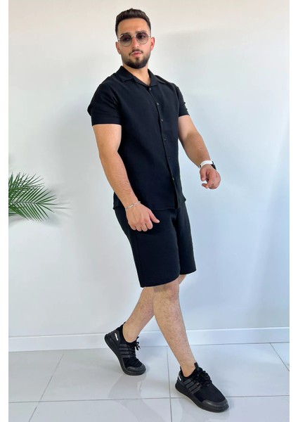 Erkek Gömlek Şort Keten İkili Takım