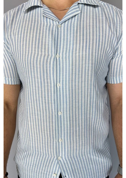 Slim Fit Çizgili Keten Erkek Gömlek modelleri