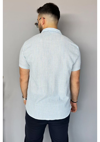 Slim Fit Çizgili Keten Erkek Gömlek fırsatları