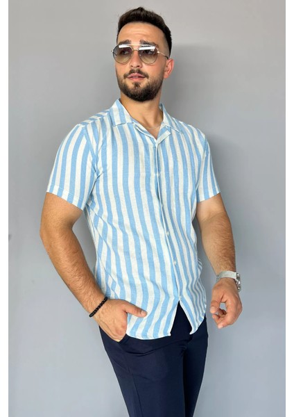 Slim Fit Çizgili Keten Erkek Gömlek fiyatları