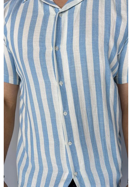 Slim Fit Çizgili Keten Erkek Gömlek modelleri
