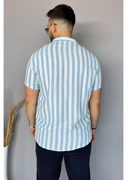 Slim Fit Çizgili Keten Erkek Gömlek fırsatları