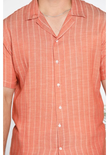 Slim Fit Desenli Keten Gömlek fırsatları