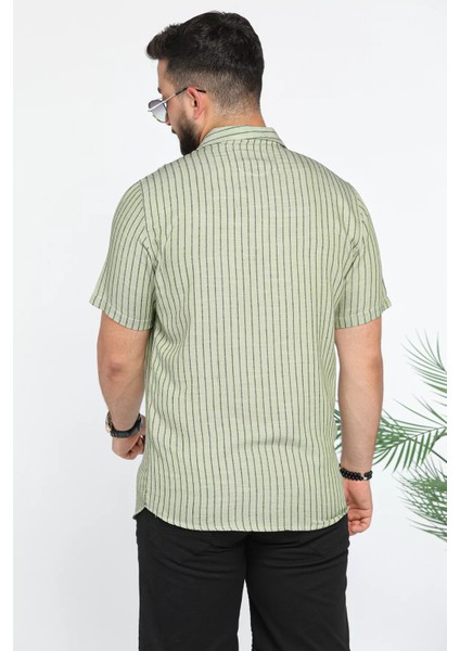 Slim Fit Çizgili Keten Gömlek modelleri