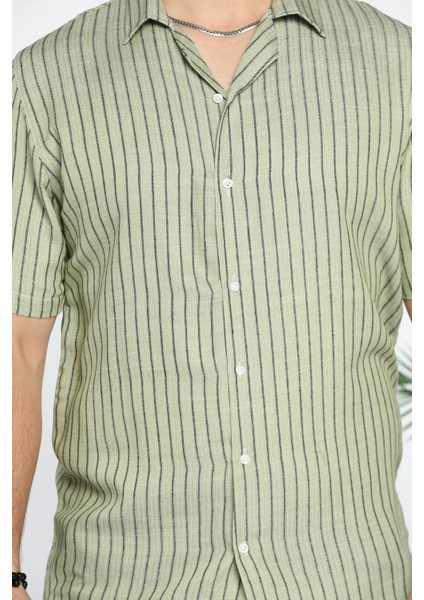 Slim Fit Çizgili Keten Gömlek fırsatları