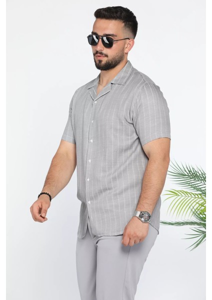 Slim Fit Desenli Keten Gömlek