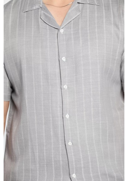 Slim Fit Desenli Keten Gömlek fırsatları