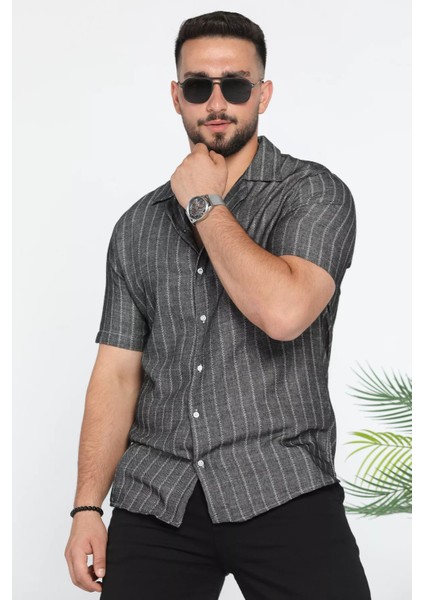Slim Fit Desenli Keten Gömlek