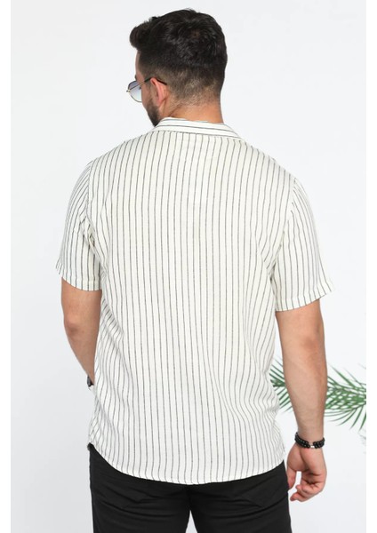 Slim Fit Çizgili Keten Gömlek modelleri