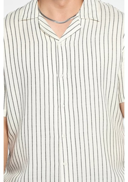 Slim Fit Çizgili Keten Gömlek fırsatları