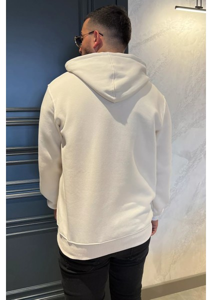 Erkek Kapüşonlu Yarım Fermuarlı Şardonlu Slim Fit Üç Iplik Sweatshirt