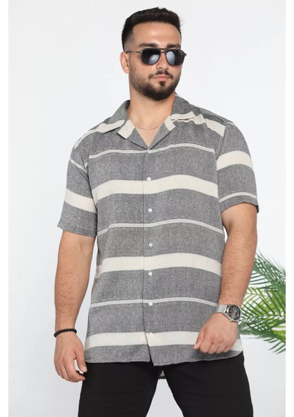 Slim Fit Desenli Keten Gömlek