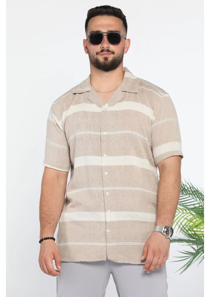 Slim Fit Desenli Keten Gömlek