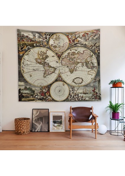 Nova Terrarum Orbis - Antik Dünya Haritası Duvar Örtüsü - 115 cm x 135 cm