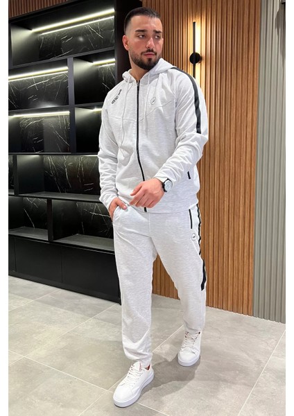 Erkek Kapüşonlu Double Face Paça Ribanalı Eşofman Takımı