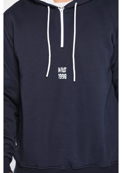 Erkek Kapüşonlu Yarım Fermuarlı Şardonlu Slim Fit Üç Iplik Sweatshirt fırsatları